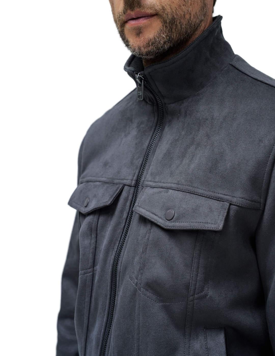 Chaqueta Salsa ante gris oscuro con bolsillos para hombre