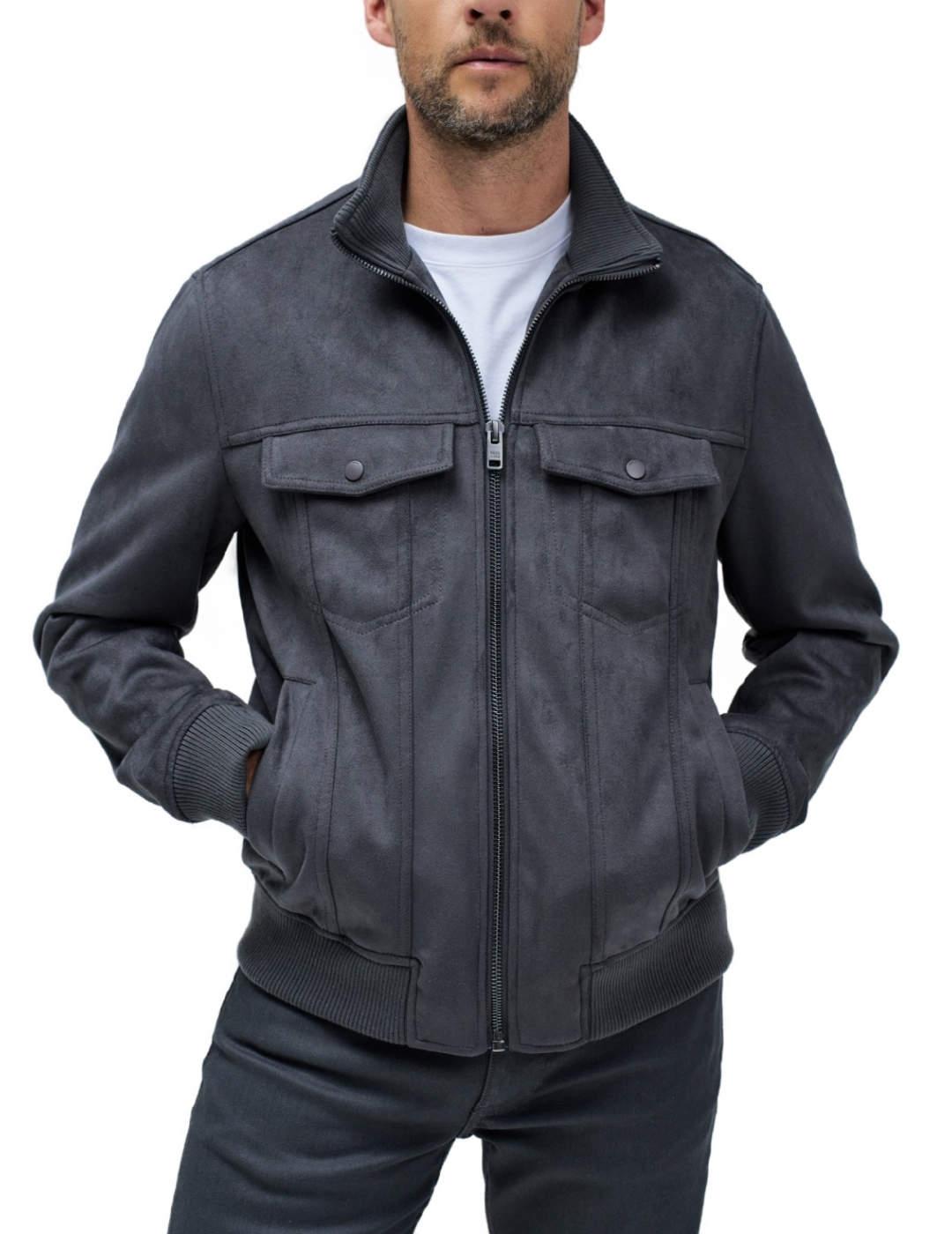 Chaqueta Salsa ante gris oscuro con bolsillos para hombre