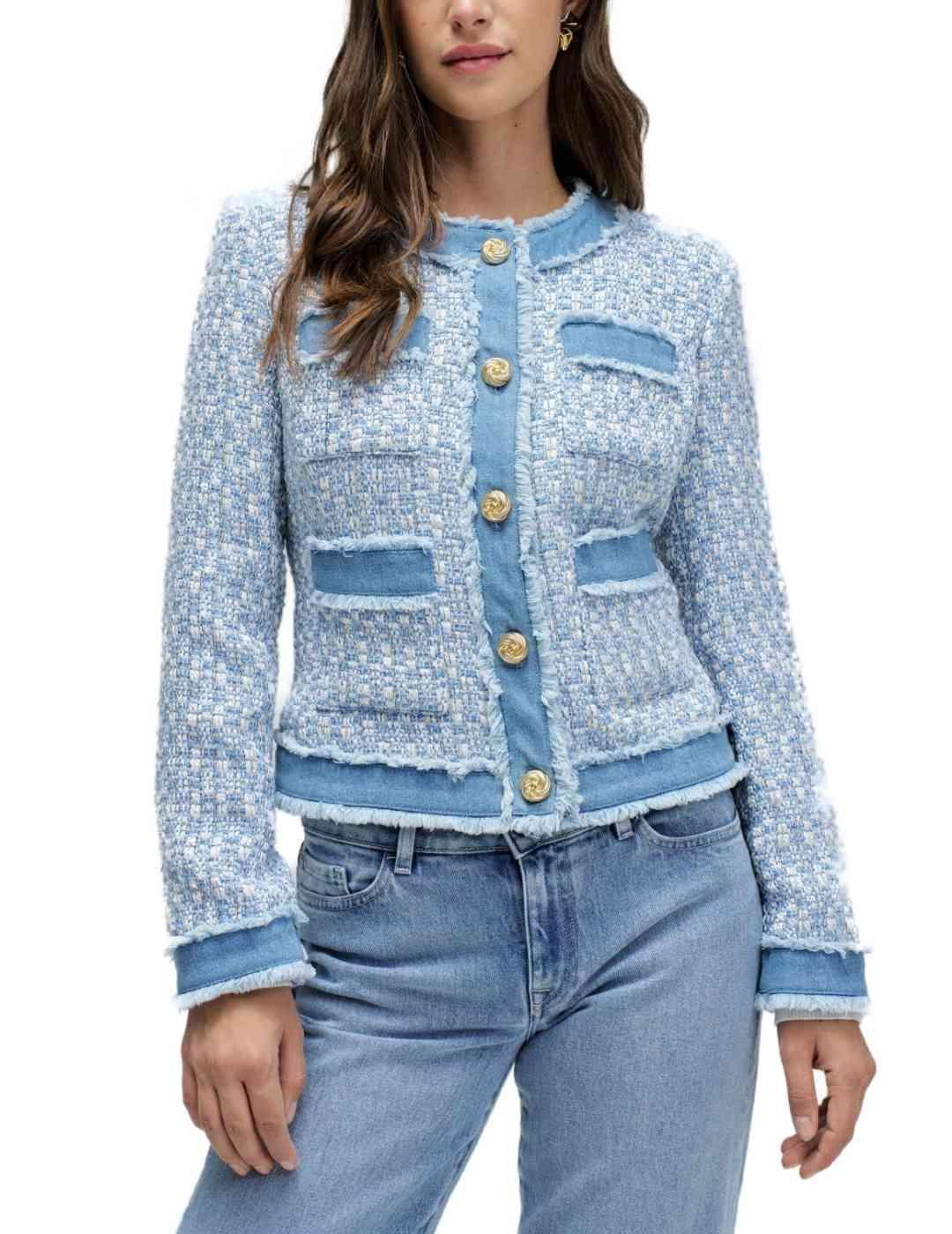 Chaqueta Salsa Tweed azul claro con lana para mujer