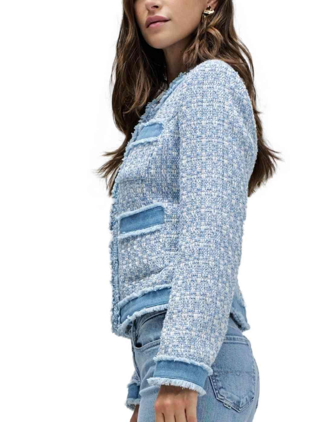 Chaqueta Salsa Tweed azul claro con lana para mujer