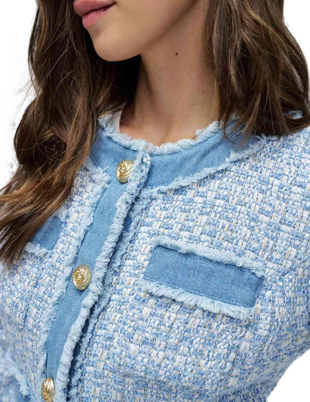 Chaqueta Salsa Tweed azul claro con lana para mujer