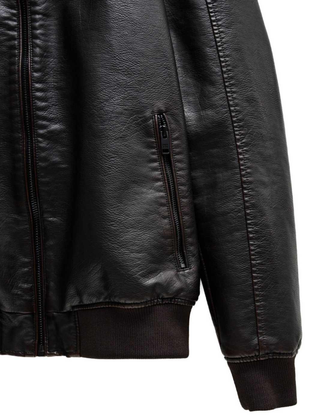 Chaqueta Salsa marrón polipiel con capucha para hombre