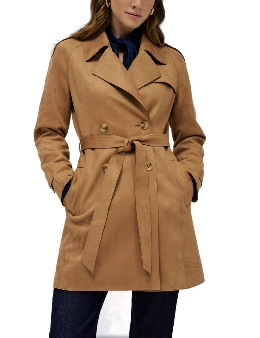 Gabardina Salsa camel de ante con cinturón para mujer