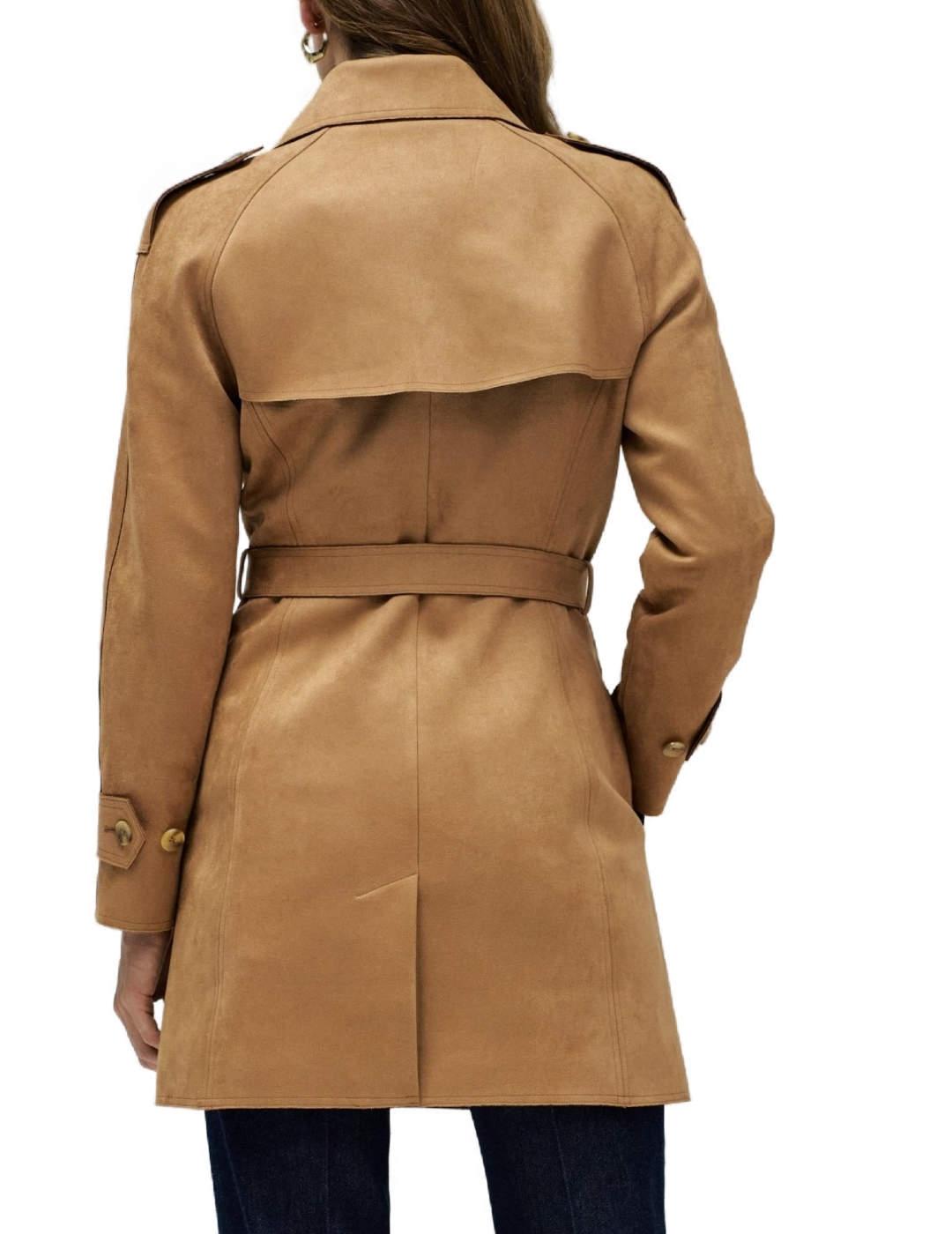 Gabardina Salsa camel de ante con cinturón para mujer