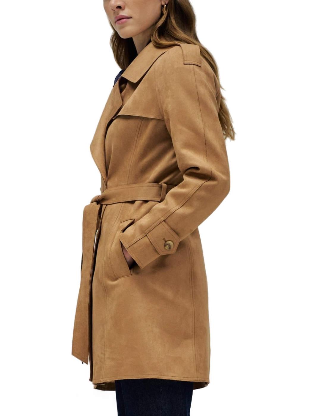 Gabardina Salsa camel de ante con cinturón para mujer