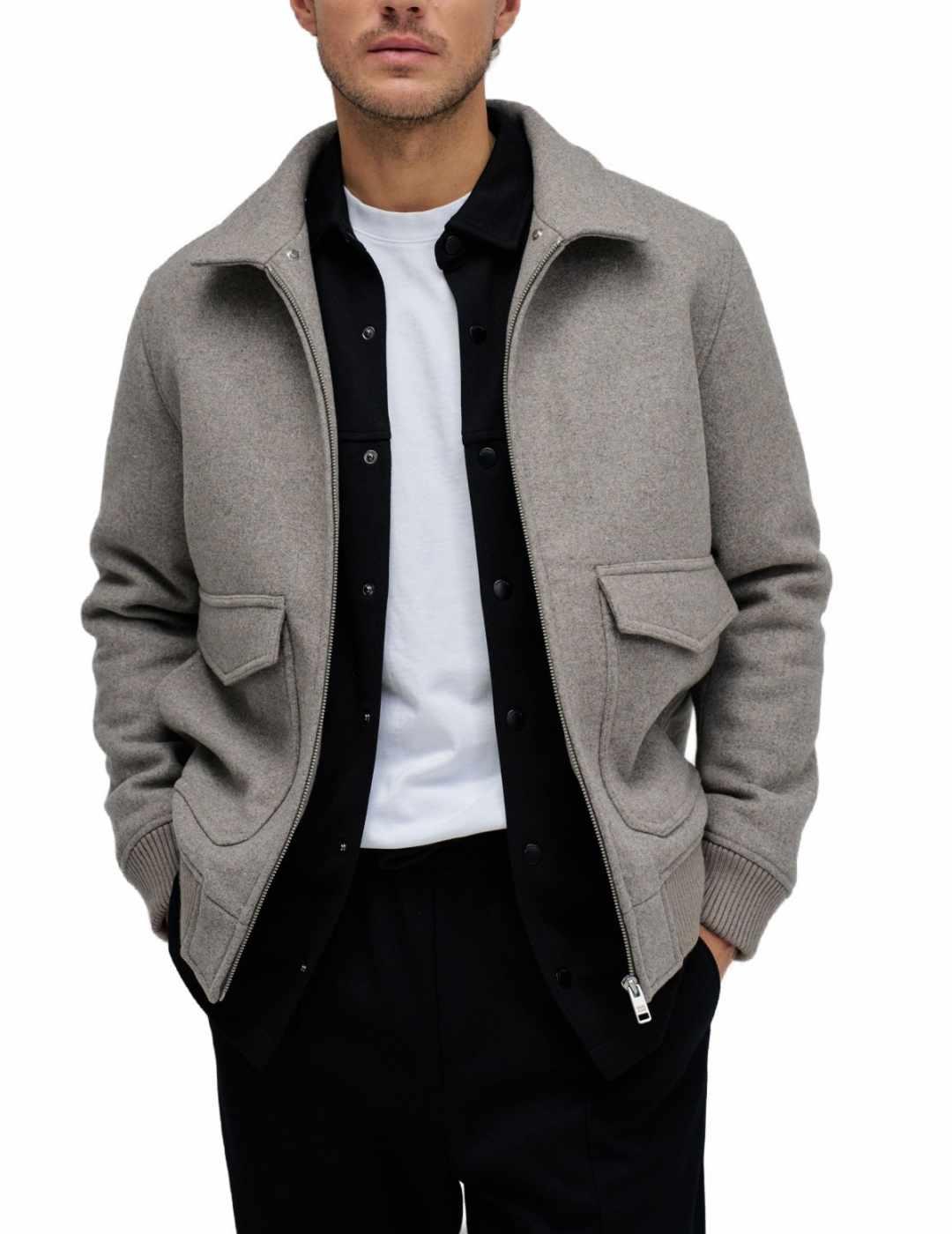 Bomber Salsa con cuello desmontable gris de hombre