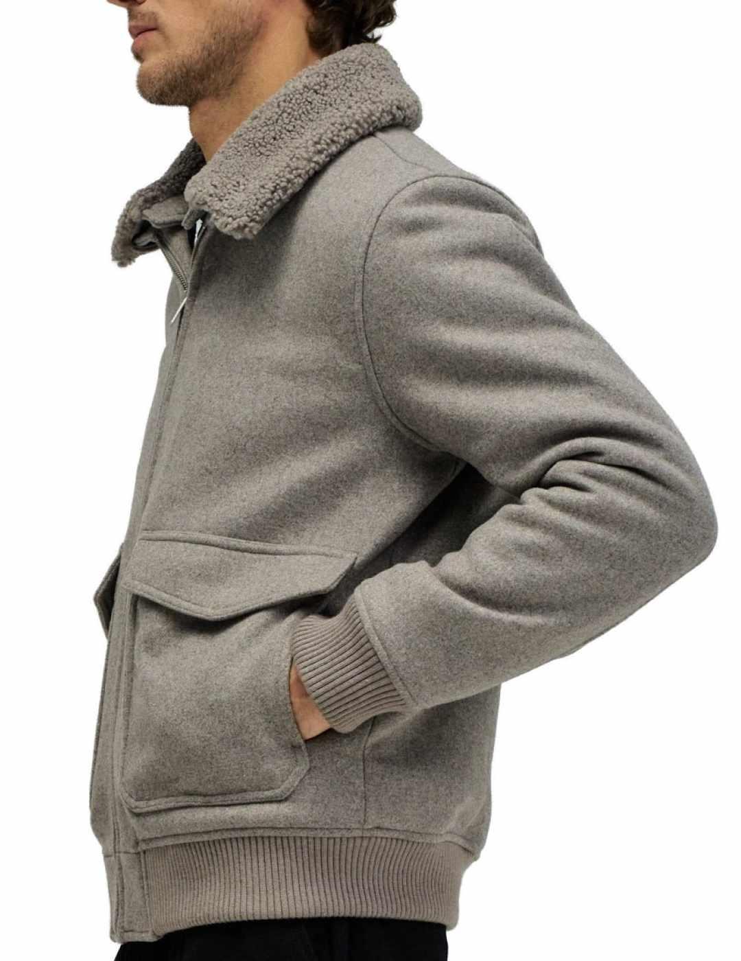 Bomber Salsa con cuello desmontable gris de hombre
