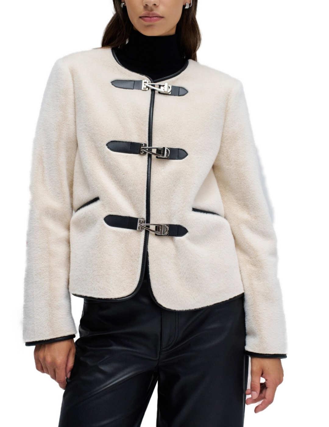 Chaqueta Salsa de pelo extremos en piel blanca pelo de mujer