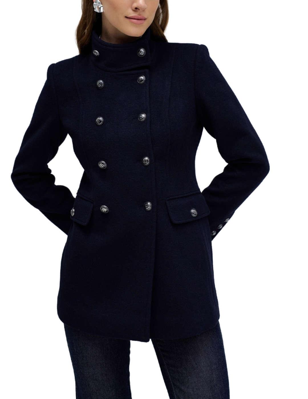 Abrigo Salsa con botones azul marino con lana para mujer