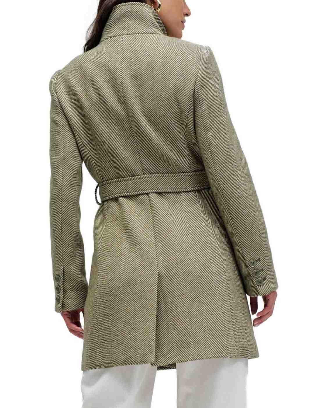 Abrigo Salsa verde jaspeado con cinturón con lana de mujer