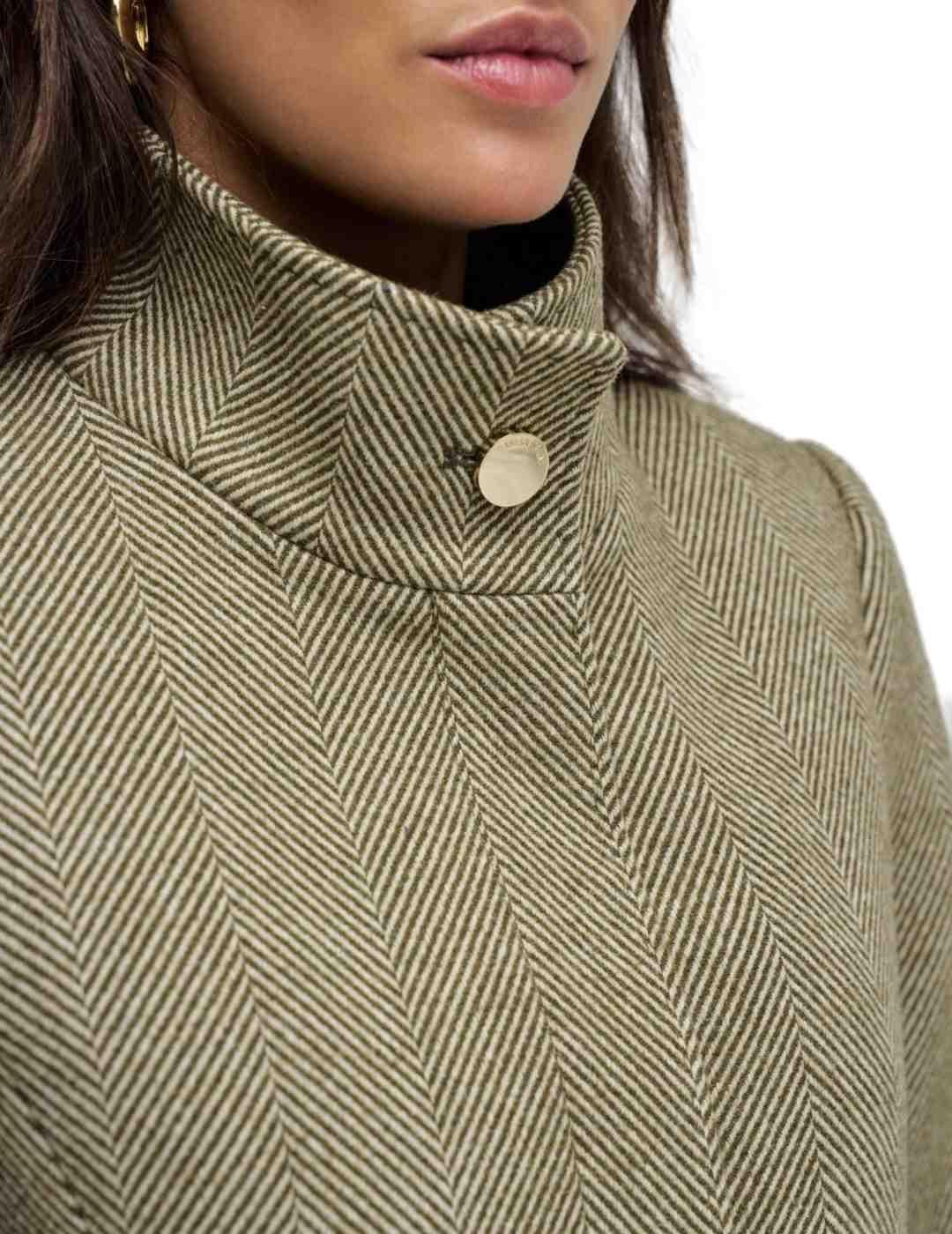 Abrigo Salsa verde jaspeado con cinturón con lana de mujer