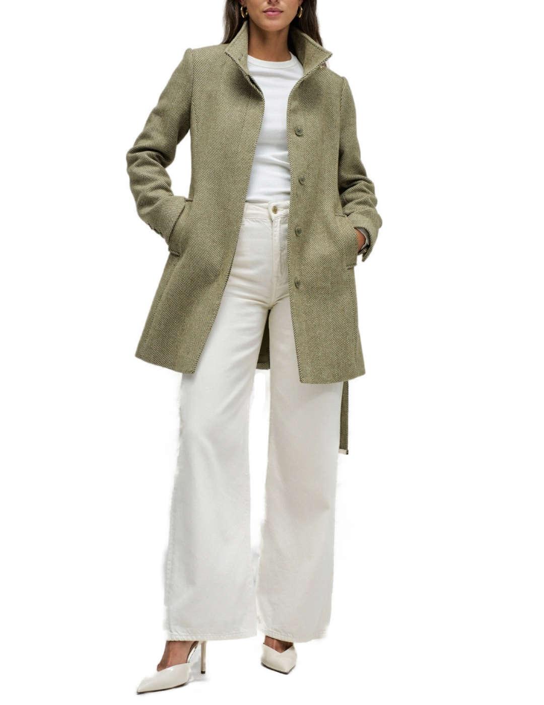 Abrigo Salsa verde jaspeado con cinturón con lana de mujer