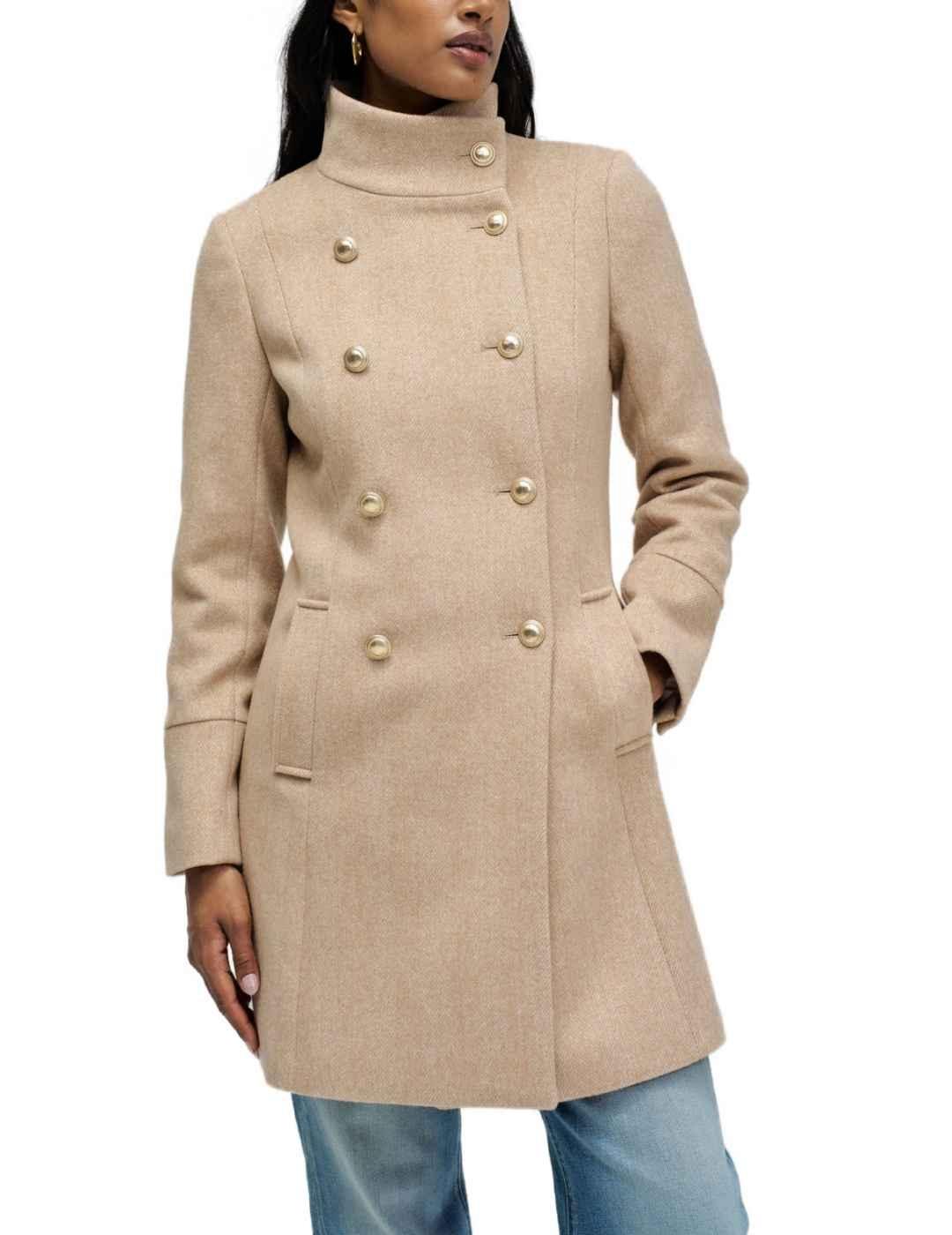 Abrigo Salsa beige botones dorados con lana para mujer