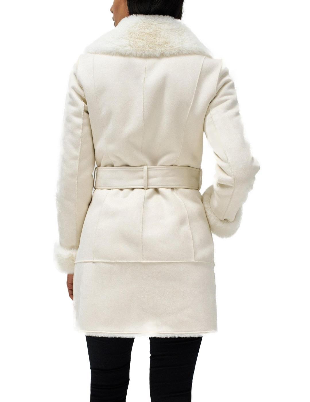 Abrigo Salsa blanco roto de ante con pelo y cinturón mujer