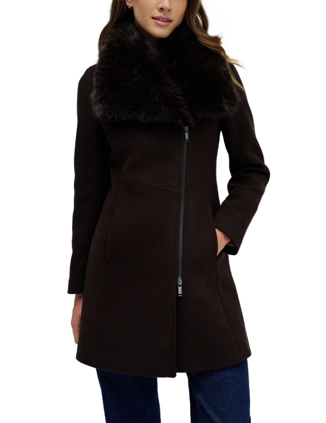 Abrigo Salsa marrón con pelo y lana para mujer