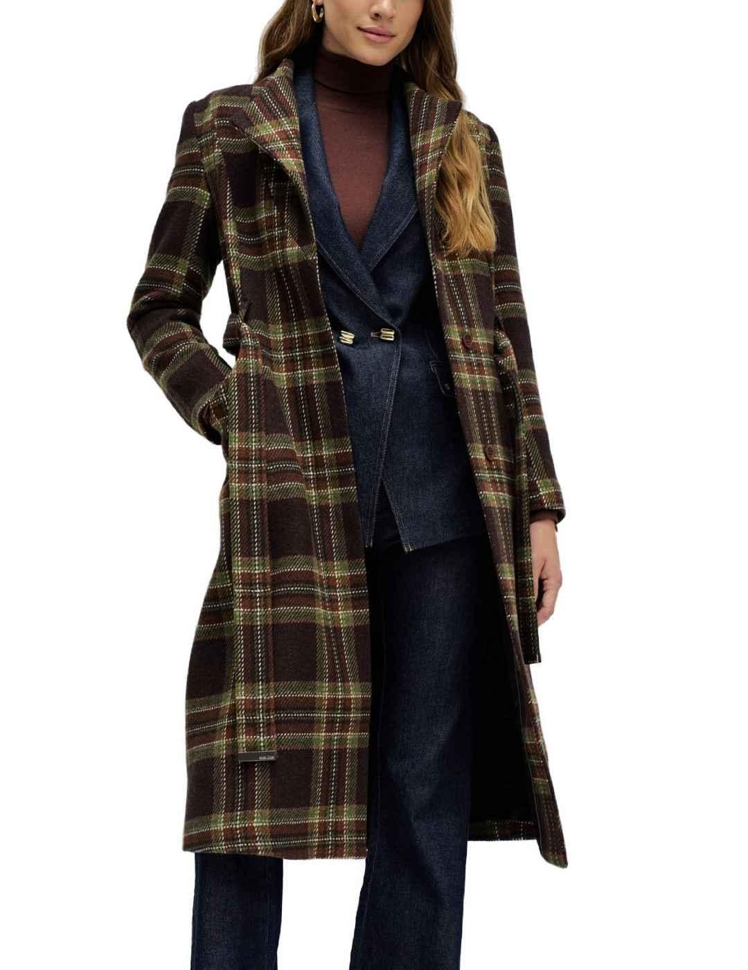 Abrigo Salsa Grace marrón cuadros con lana para mujer