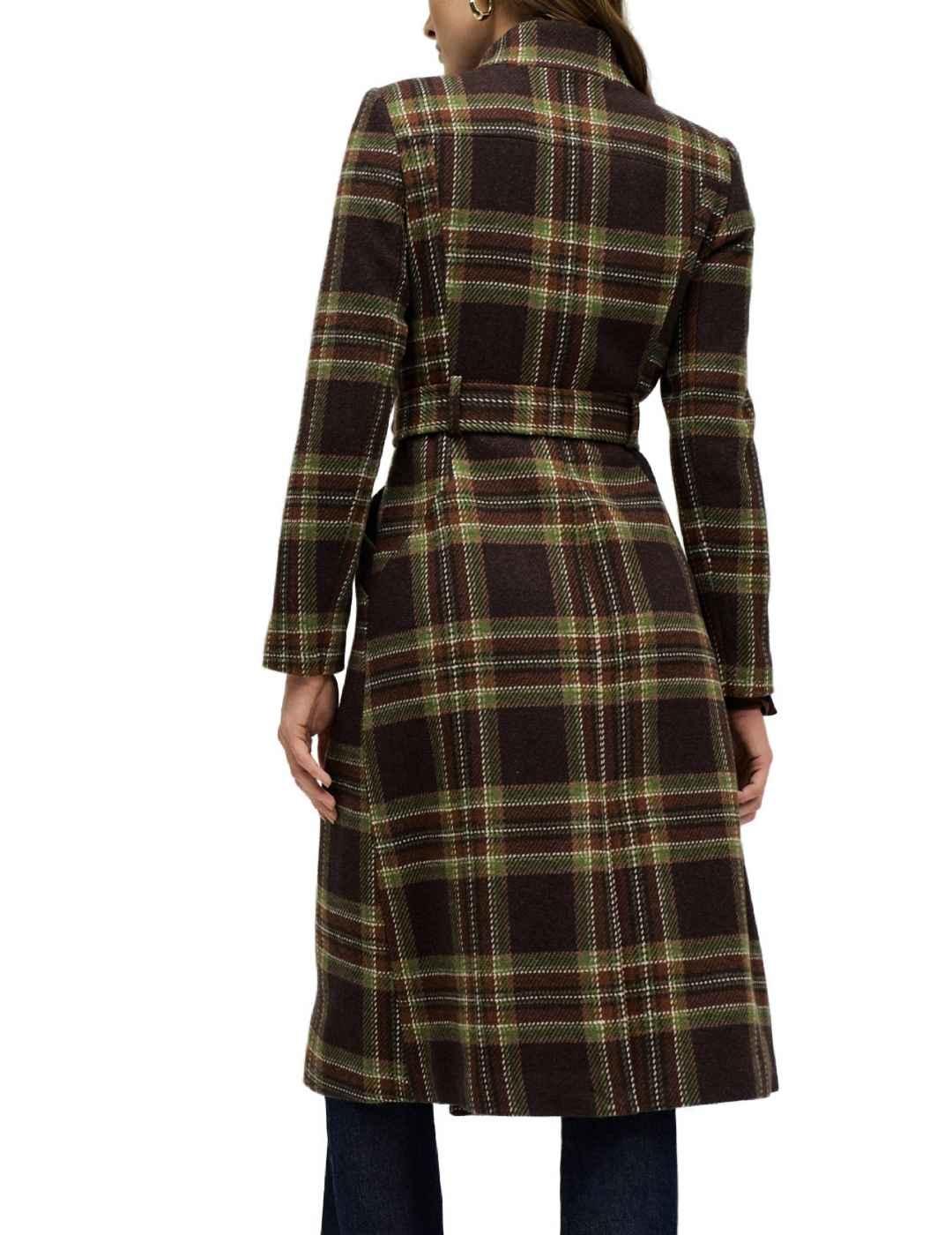 Abrigo Salsa Grace marrón cuadros con lana para mujer