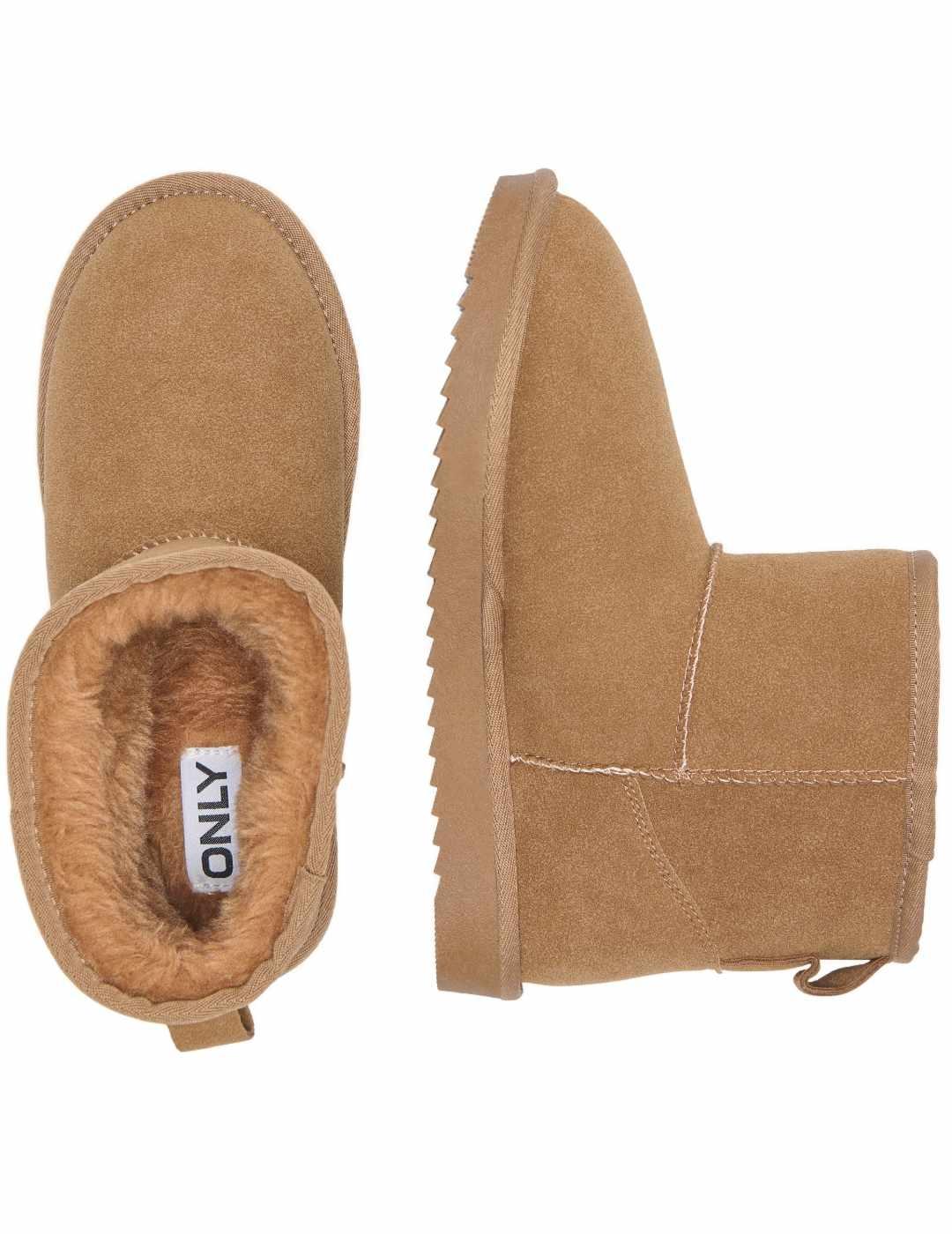 Botín Only Feodora camel con forro cálido para mujer