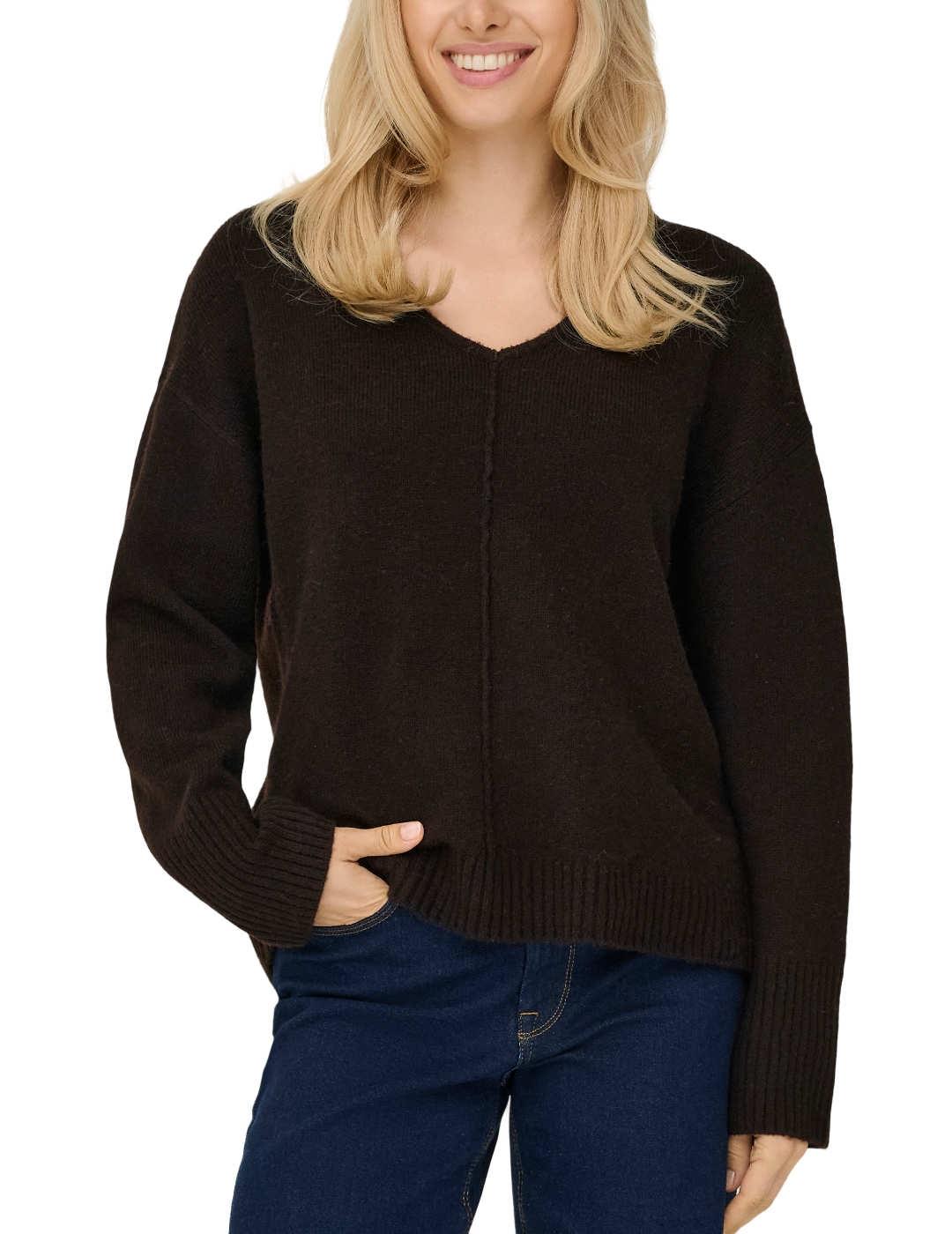 Jersey Only Whitney marrón cuello pico hombros caídos mujer