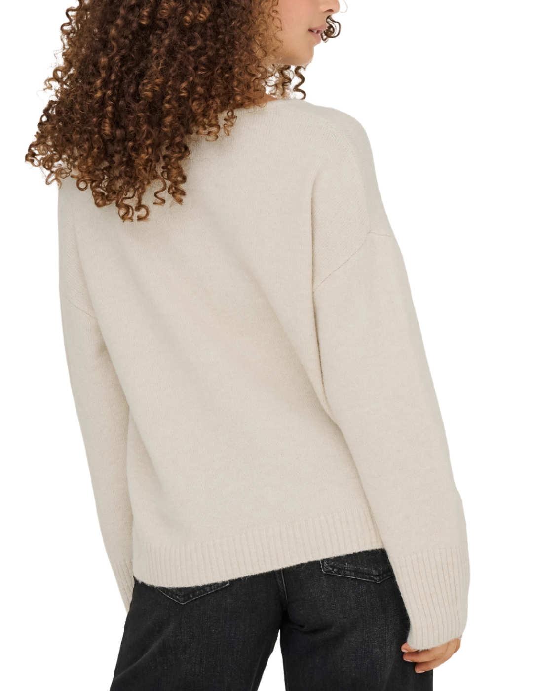 Jersey Only Whitney beige cuello pico hombros caídos mujer