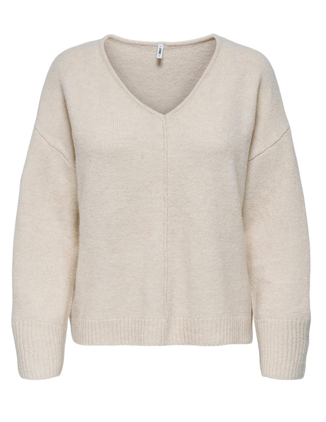 Jersey Only Whitney beige cuello pico hombros caídos mujer