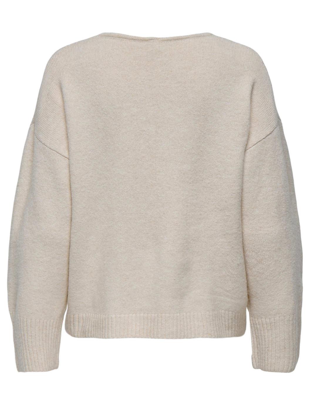 Jersey Only Whitney beige cuello pico hombros caídos mujer