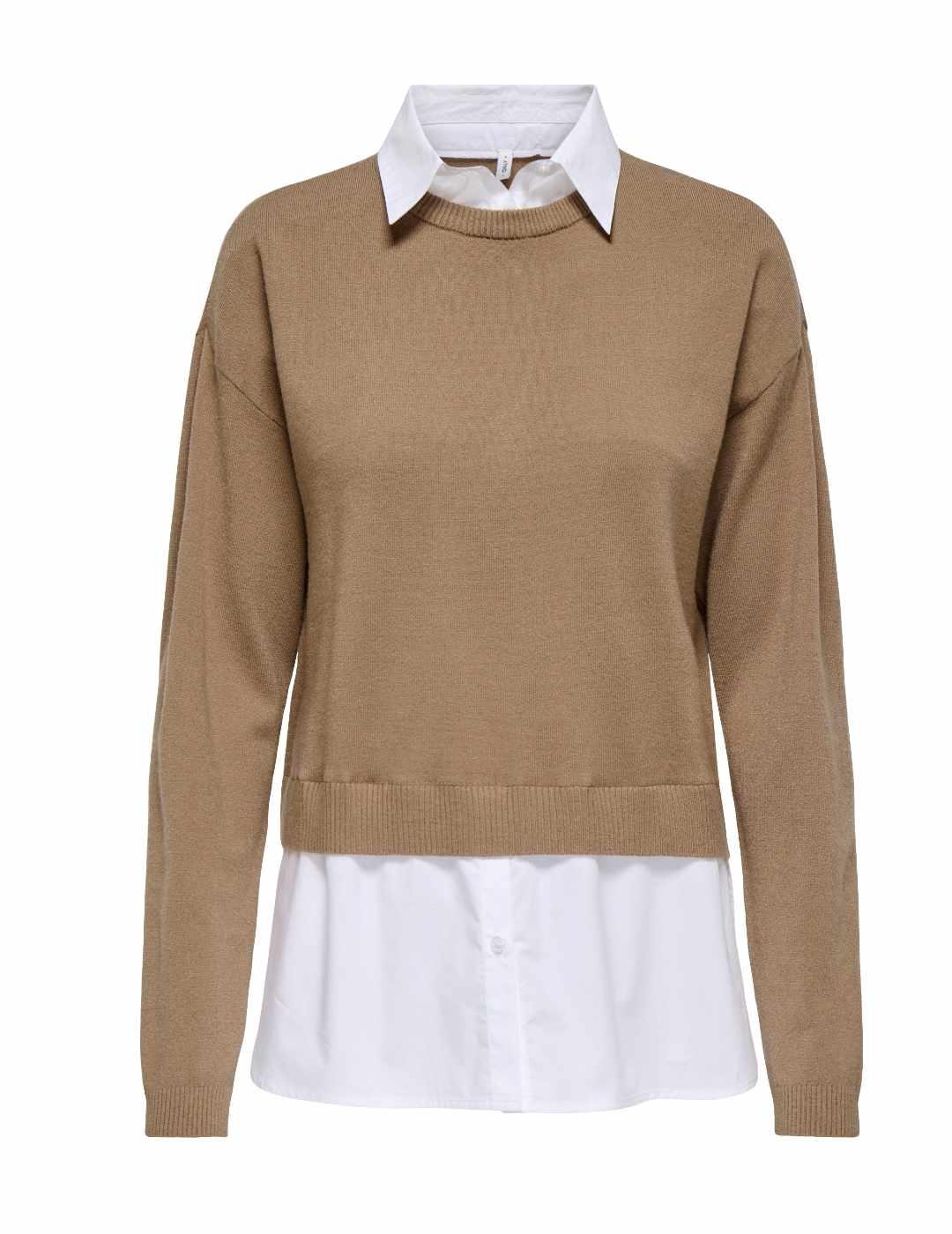 Jersey Only Payson con camisa marrón claro para mujer