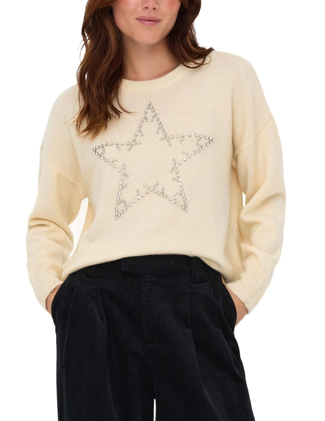 Jersey Only Renata beige estrella abalorios para mujer