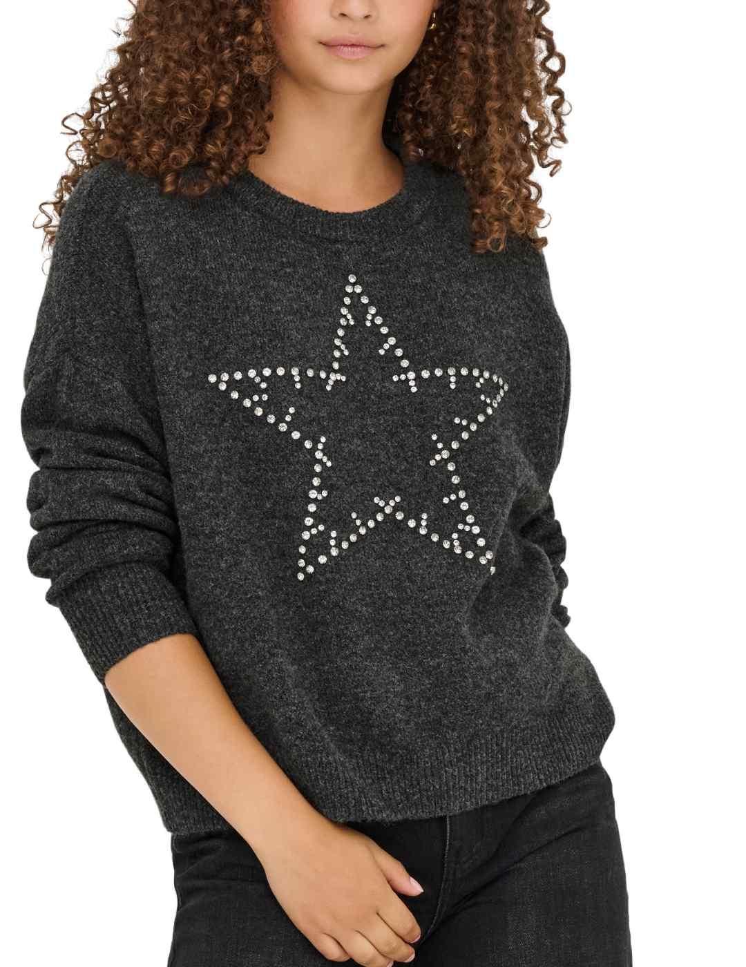 Jersey Only Renata gris oscuro dibujo estrella para mujer