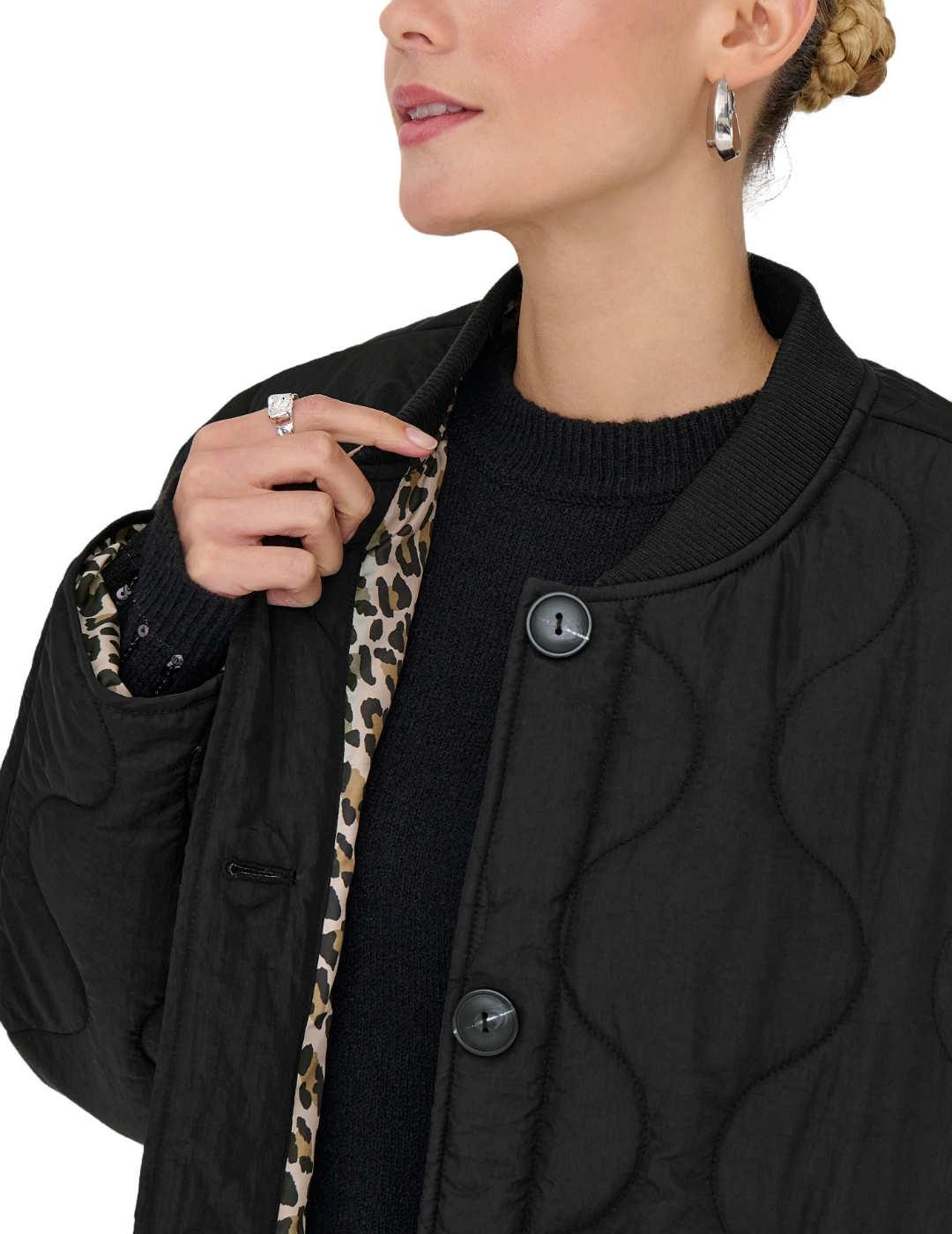 Chaqueta Only Salsa negro tejido guateado para mujer