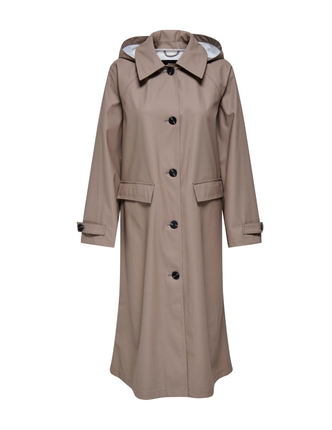 Gabardina larga Only Moss beige impermeable para mujer