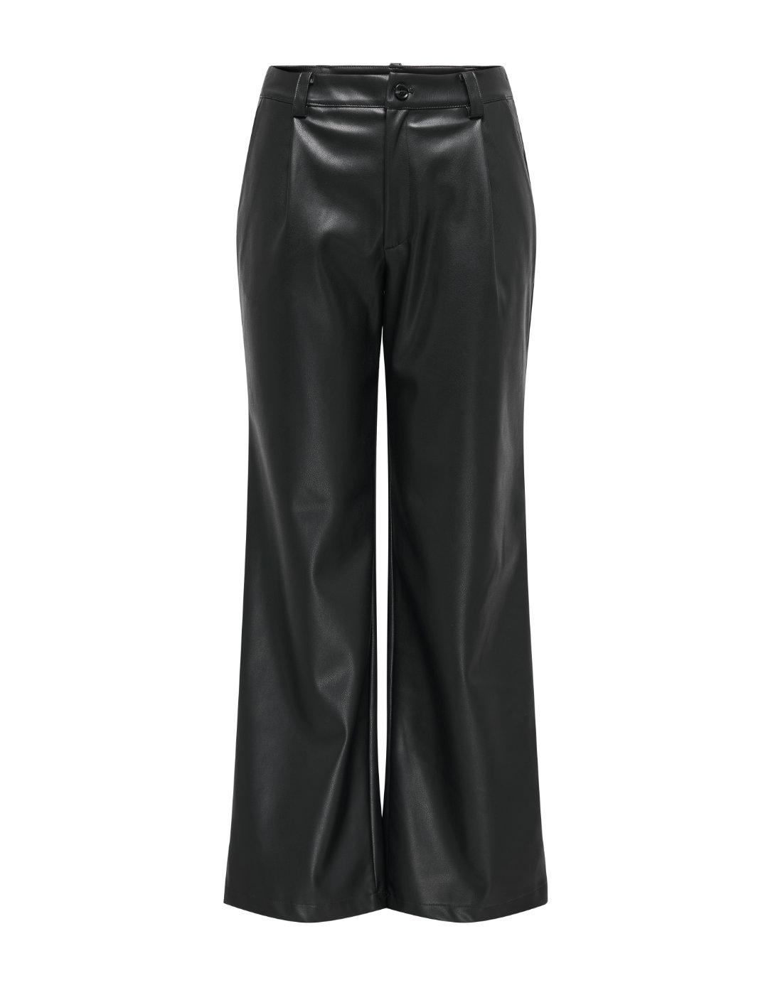 Pantalón Only Heidi negro polipiel wide leg para mujer