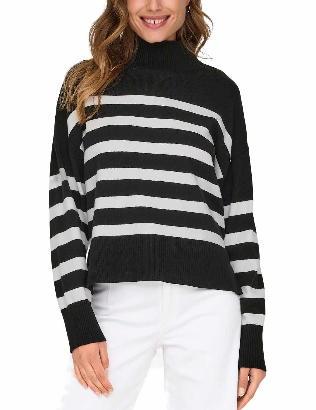 Jersey Only Bari negro rayas cuello alto para mujer