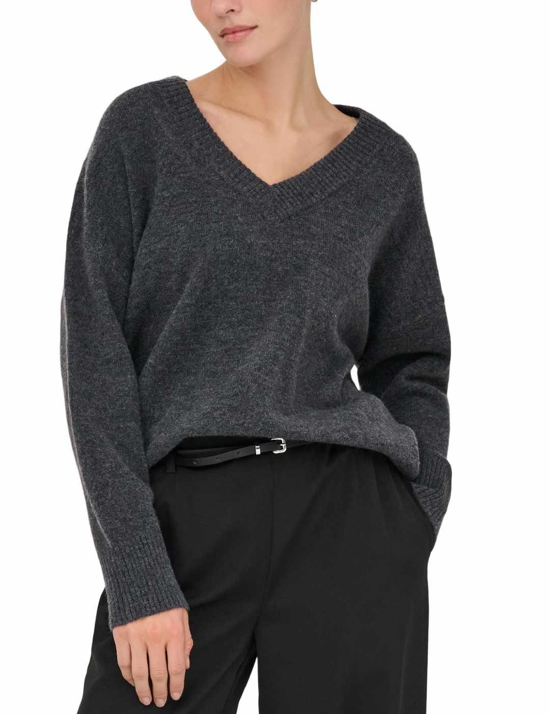 Jersey Only Mari gris escote V de punto para mujer