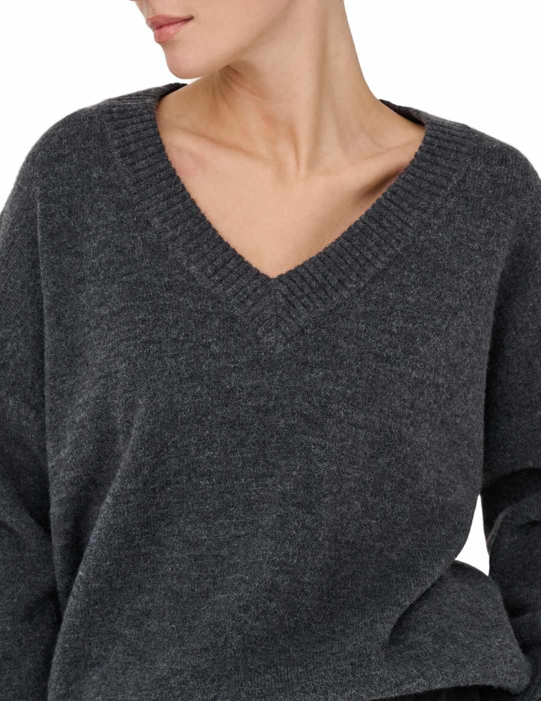 Jersey Only Mari gris escote V de punto para mujer
