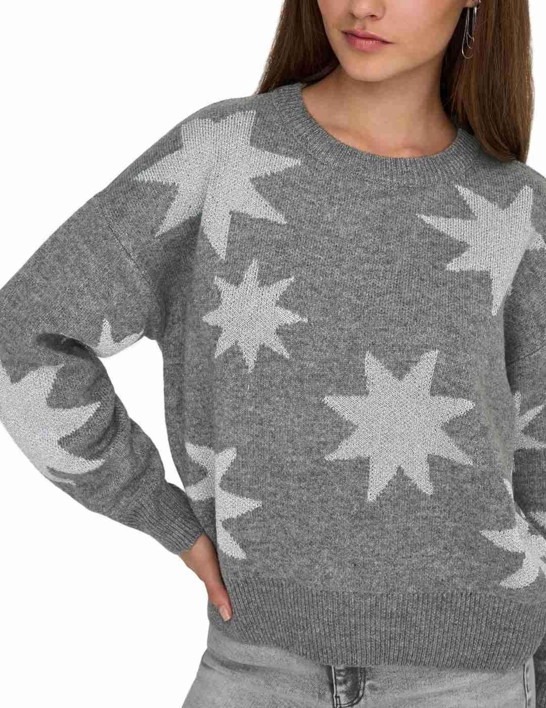 Jersey Only Rosie gris punto estrellas plata para mujer