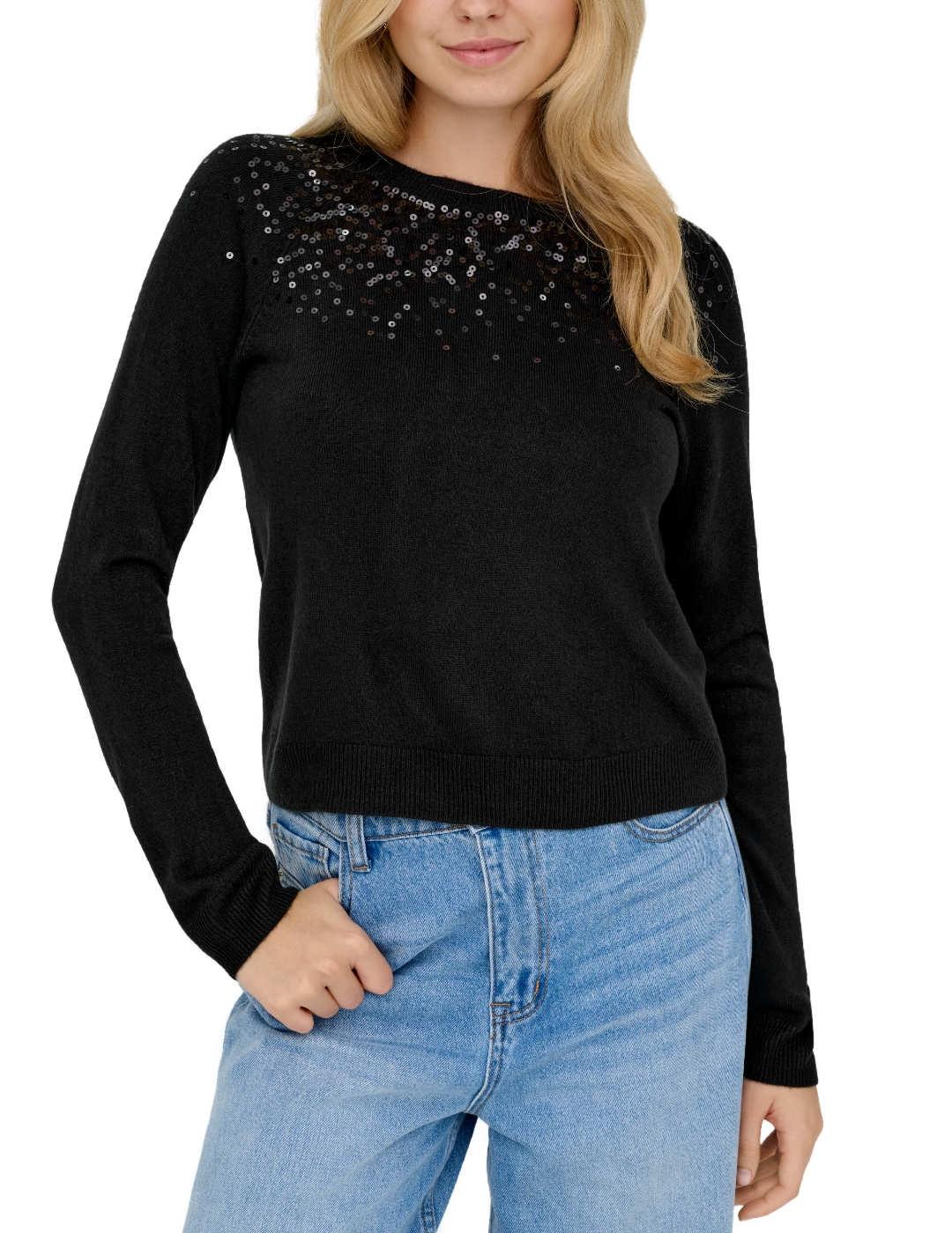 Jersey Only Starry negro punto lentejuelas para mujer