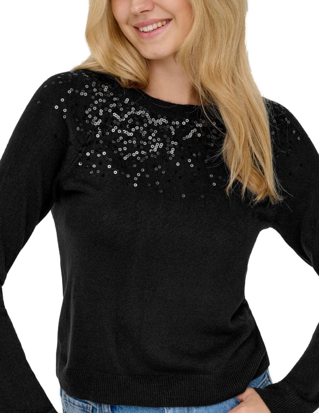 Jersey Only Starry negro punto lentejuelas para mujer