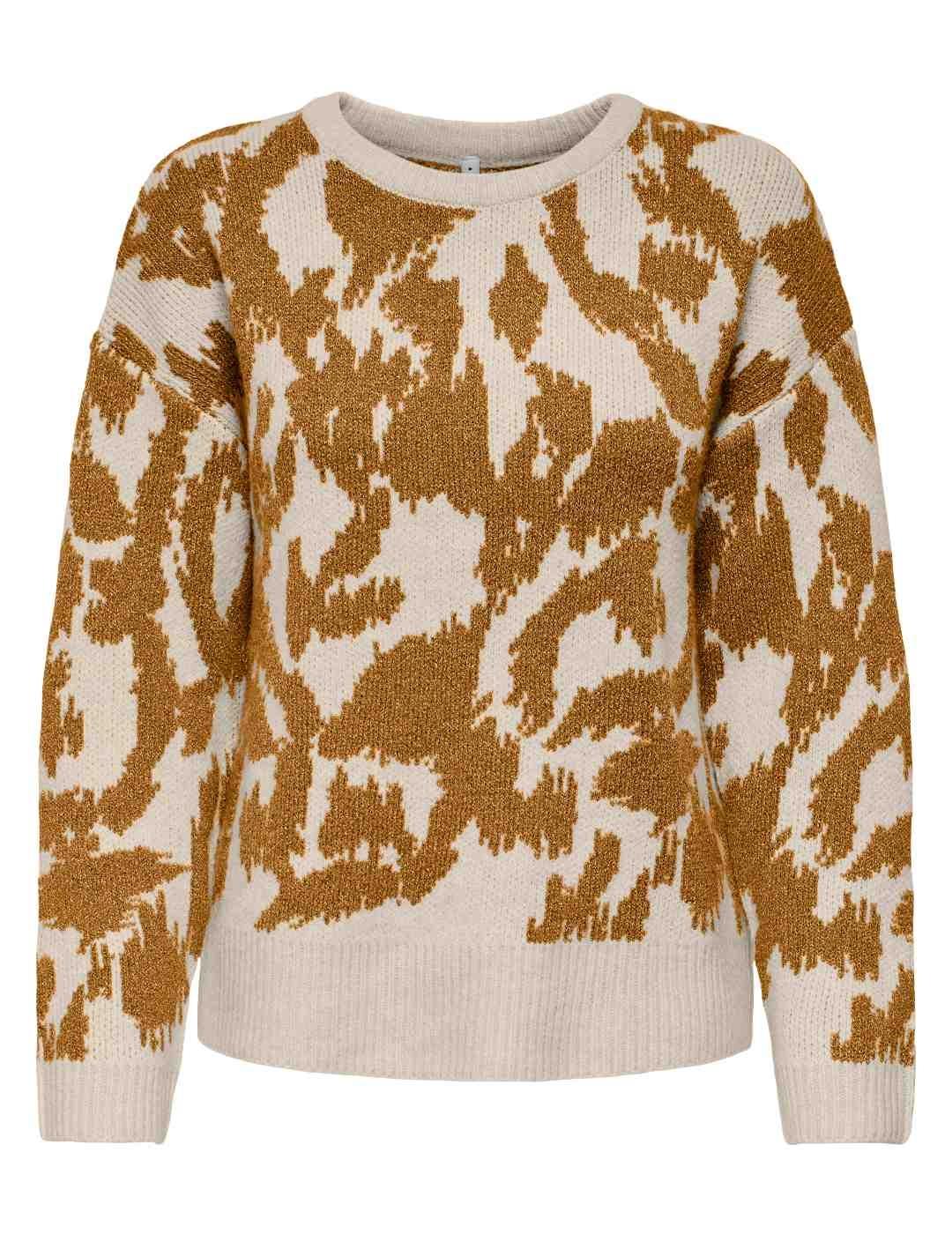 Jersey Only Gigi beige y mostaza punto grueso de mujer