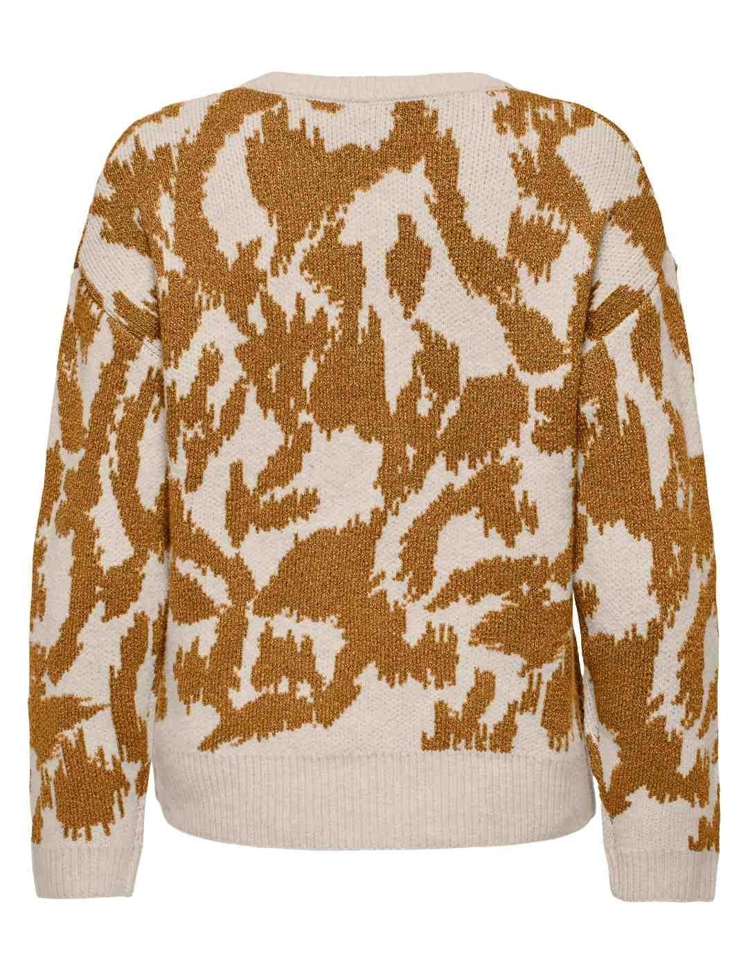 Jersey Only Gigi beige y mostaza punto grueso de mujer