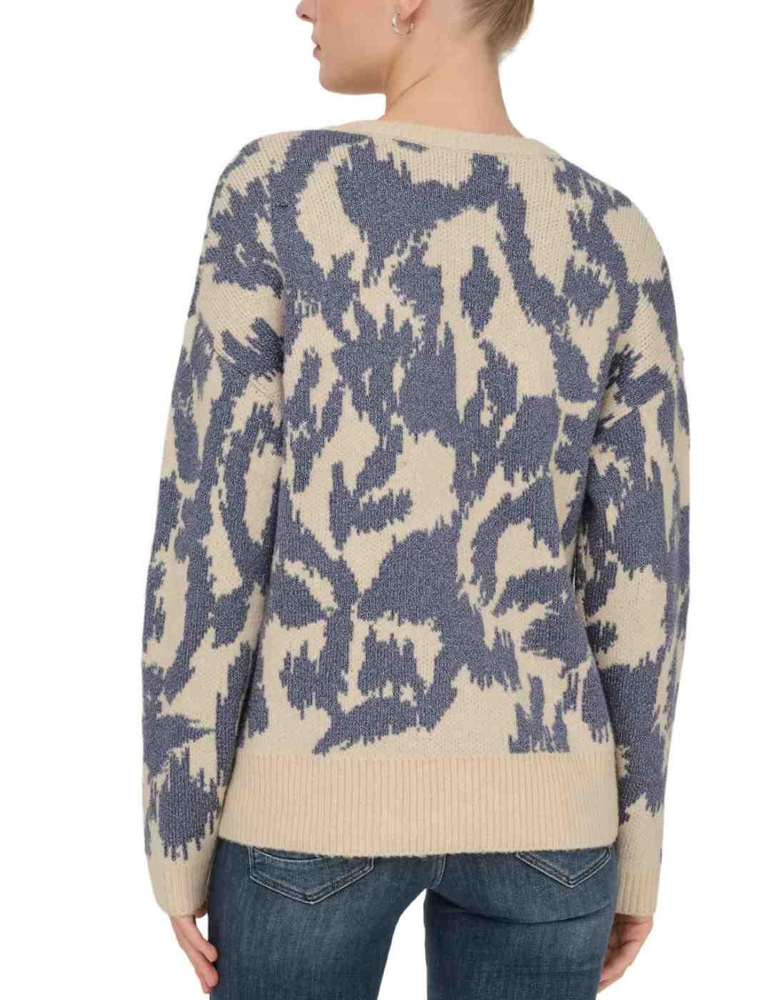 Jersey Only Gigi beige y azul punto grueso para mujer