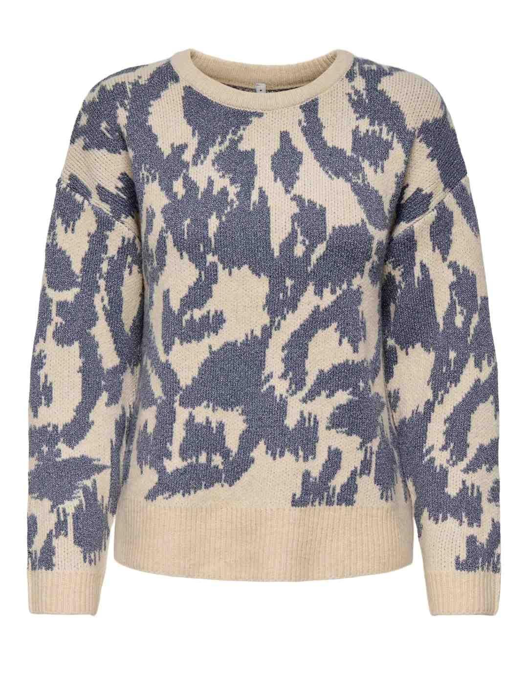 Jersey Only Gigi beige y azul punto grueso para mujer
