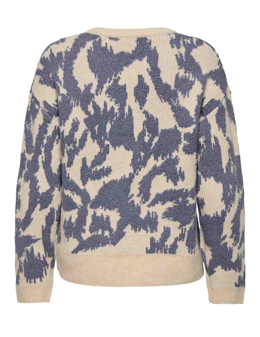 Jersey Only Gigi beige y azul punto grueso para mujer