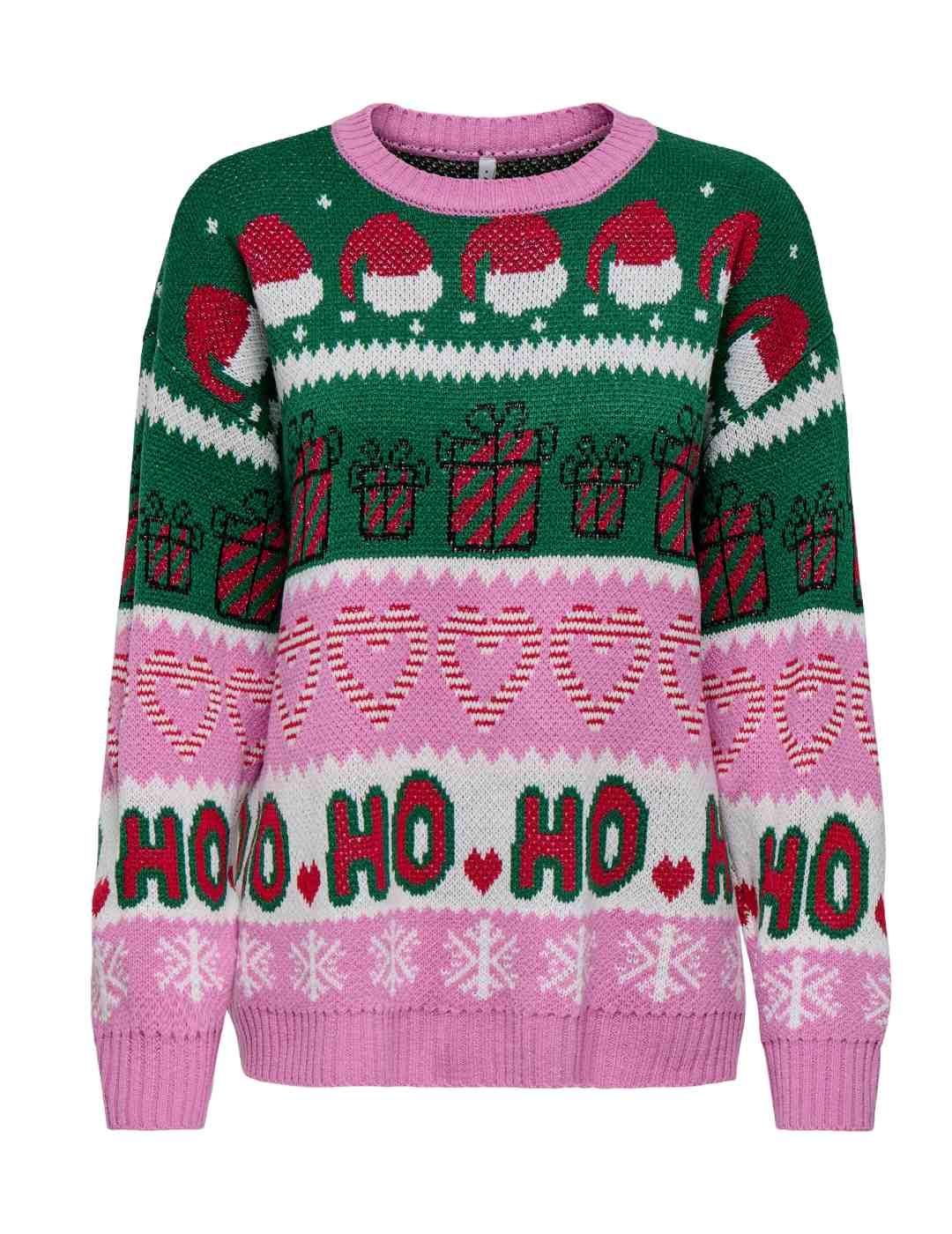 Jersey Only Xmas rosa y verde navideño para mujer