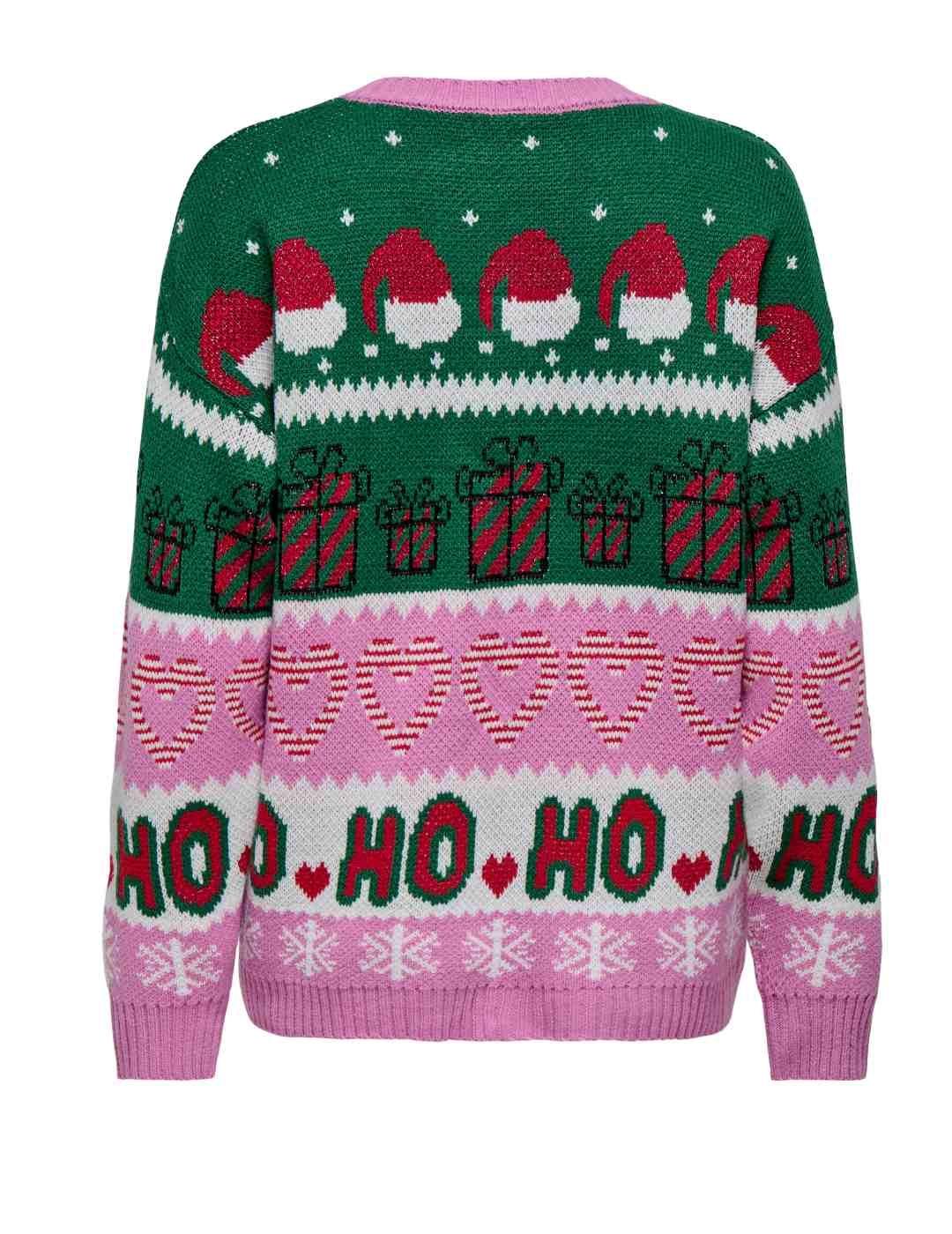 Jersey Only Xmas rosa y verde navideño para mujer