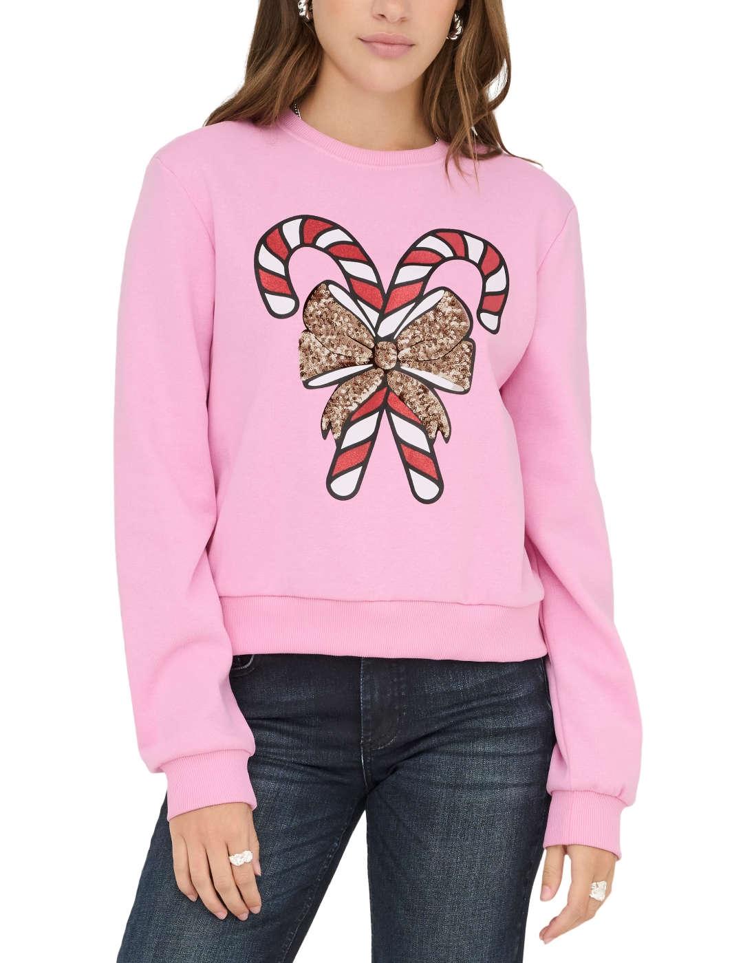 Sudadera Only Yda Xmas rosa lazo navidad de mujer
