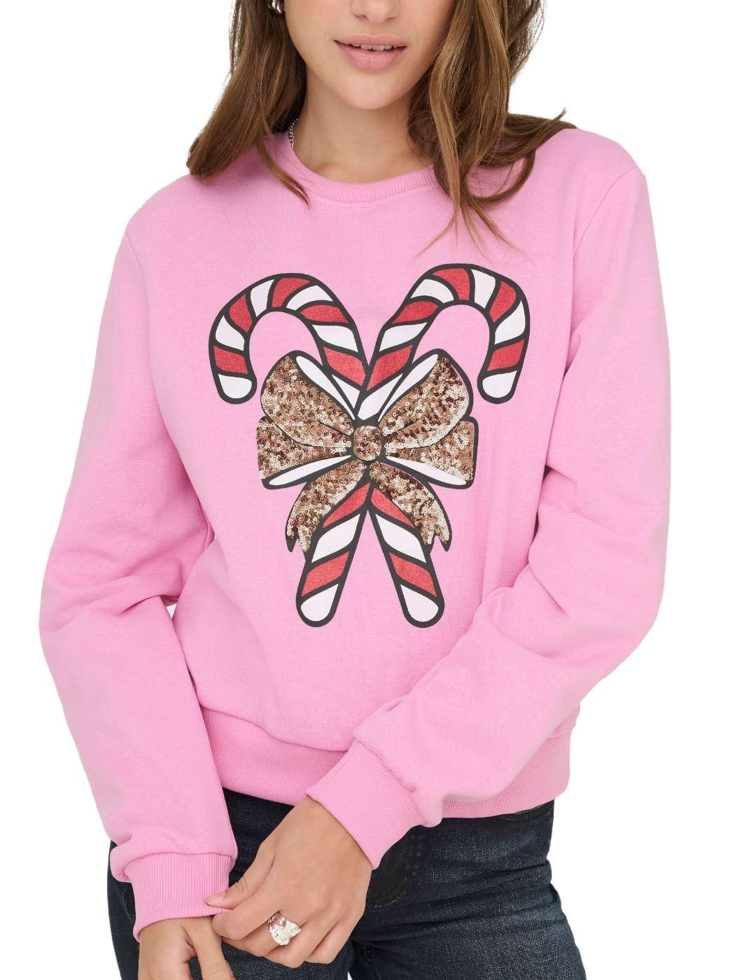 Sudadera Only Yda Xmas rosa lazo navidad de mujer