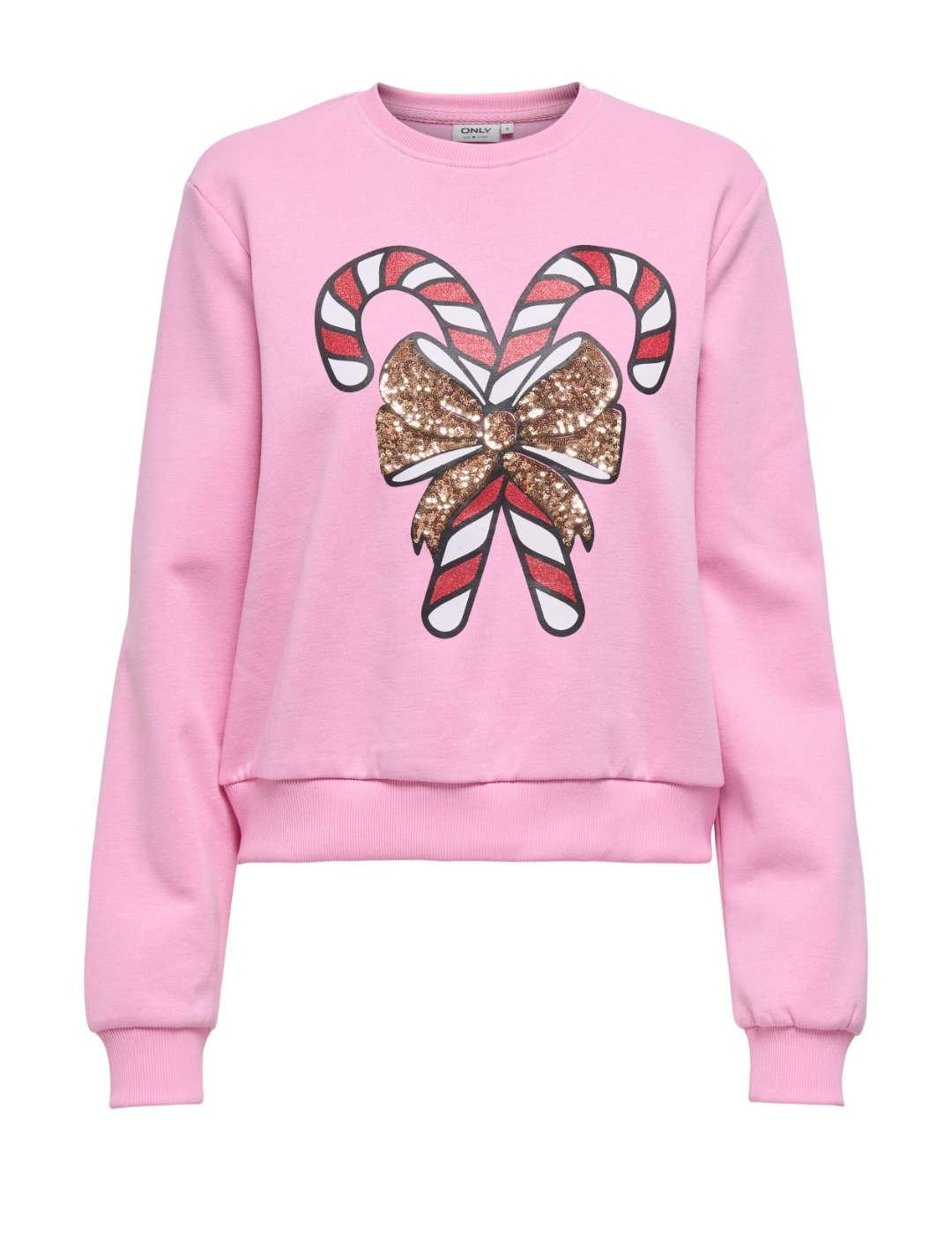 Sudadera Only Yda Xmas rosa lazo navidad de mujer