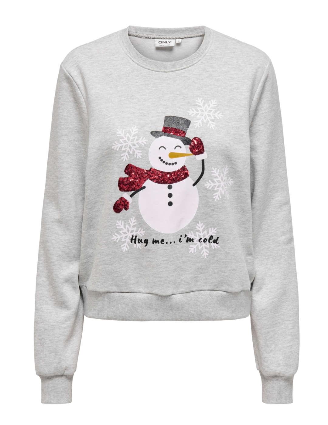 Sudadera Only Yda Xmas gris muñeco de nieve para mujer
