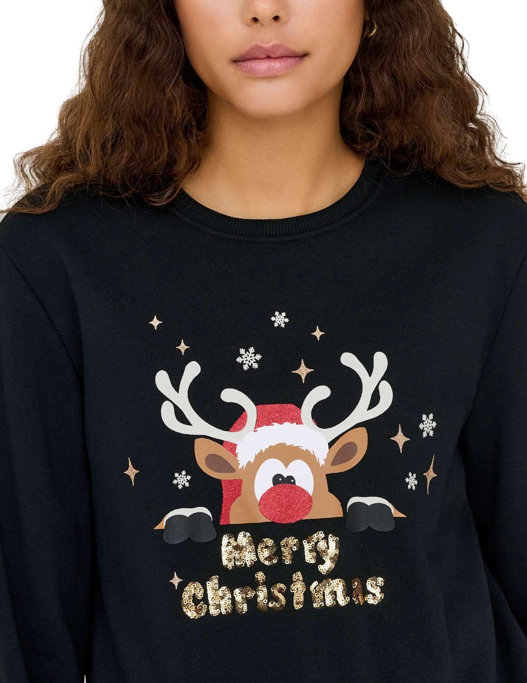 Sudadera Only Yda Xmas negro reno navideño para mujer
